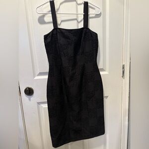 Tahari Black Textured Midi Sheath Dress with Straps